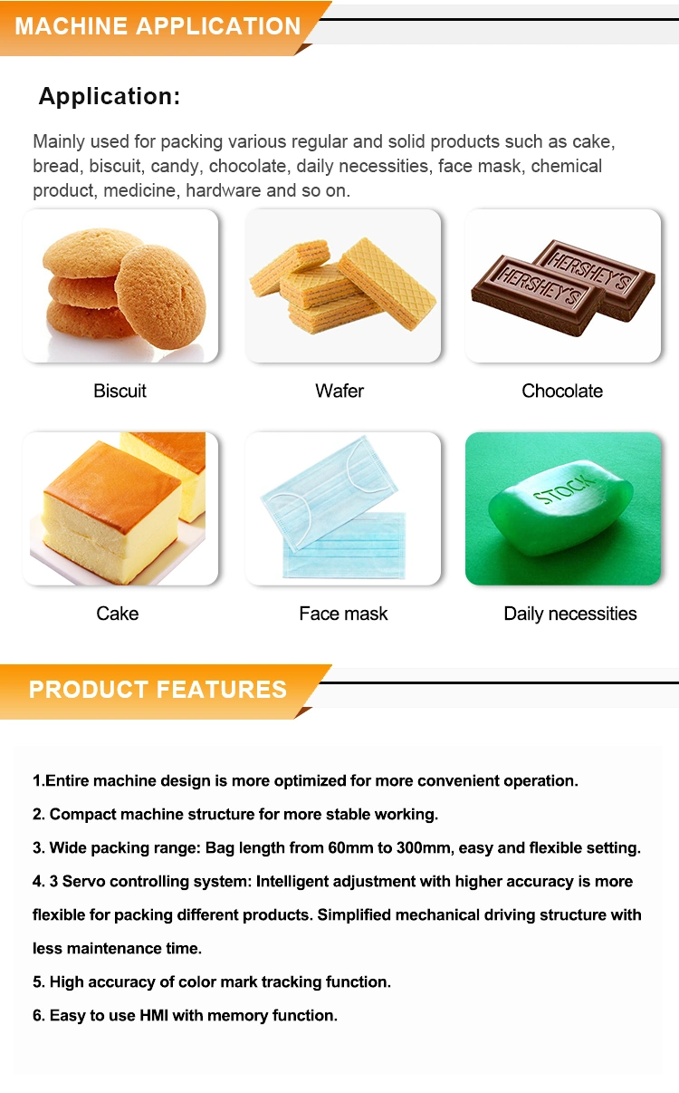 Biscuit/Bread/Candy Full Servo Motor Control Automatic Snack Food Packaging Machine Manufacturer