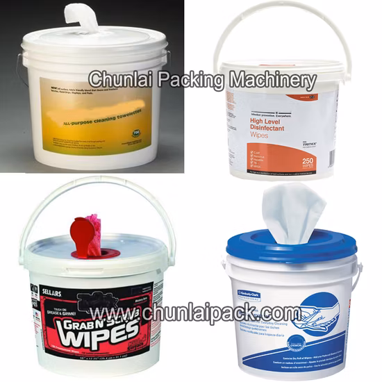 Kitchen Cleaning Tissue Packaging Baby Wipes Medical Towel Can Packing Wet Towelette Canister Labeling Cap Disinfectant Fill Rotary Type Filling Sealing Machine